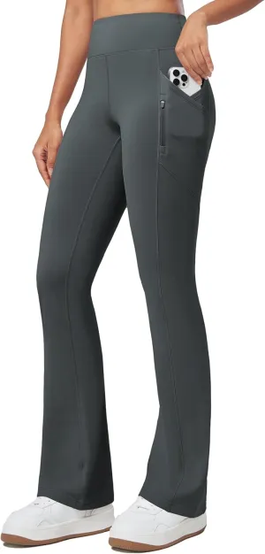 Willit Women's Fleece Lined Pants Thermal Leggings Winter Bootcut Yoga Pants Zipper Pockets Flare High Waist Water Resistant