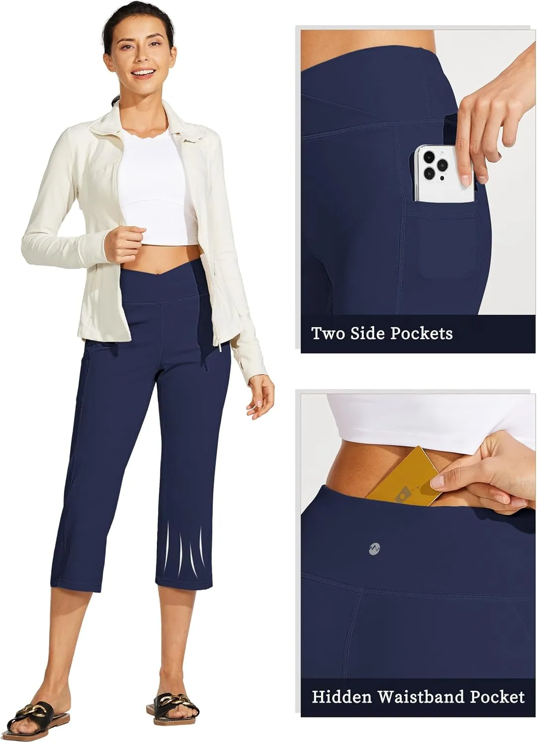 Willit Women's Yoga Capris Pants High Waist Leggings Crossover Straight Leg Athletic Exercise Workout Crop Capris 21"