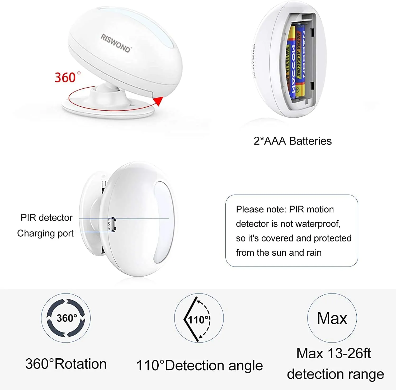 Wireless Motion Sensor Door Chime: Indoor Motion Detector Alarm Business Entry Doorbell Store Entrance Alert Bell Buzzer (1000Ft Range, 32 Tunes, 5 Level Volume) 2 Sensors 1 Receiver