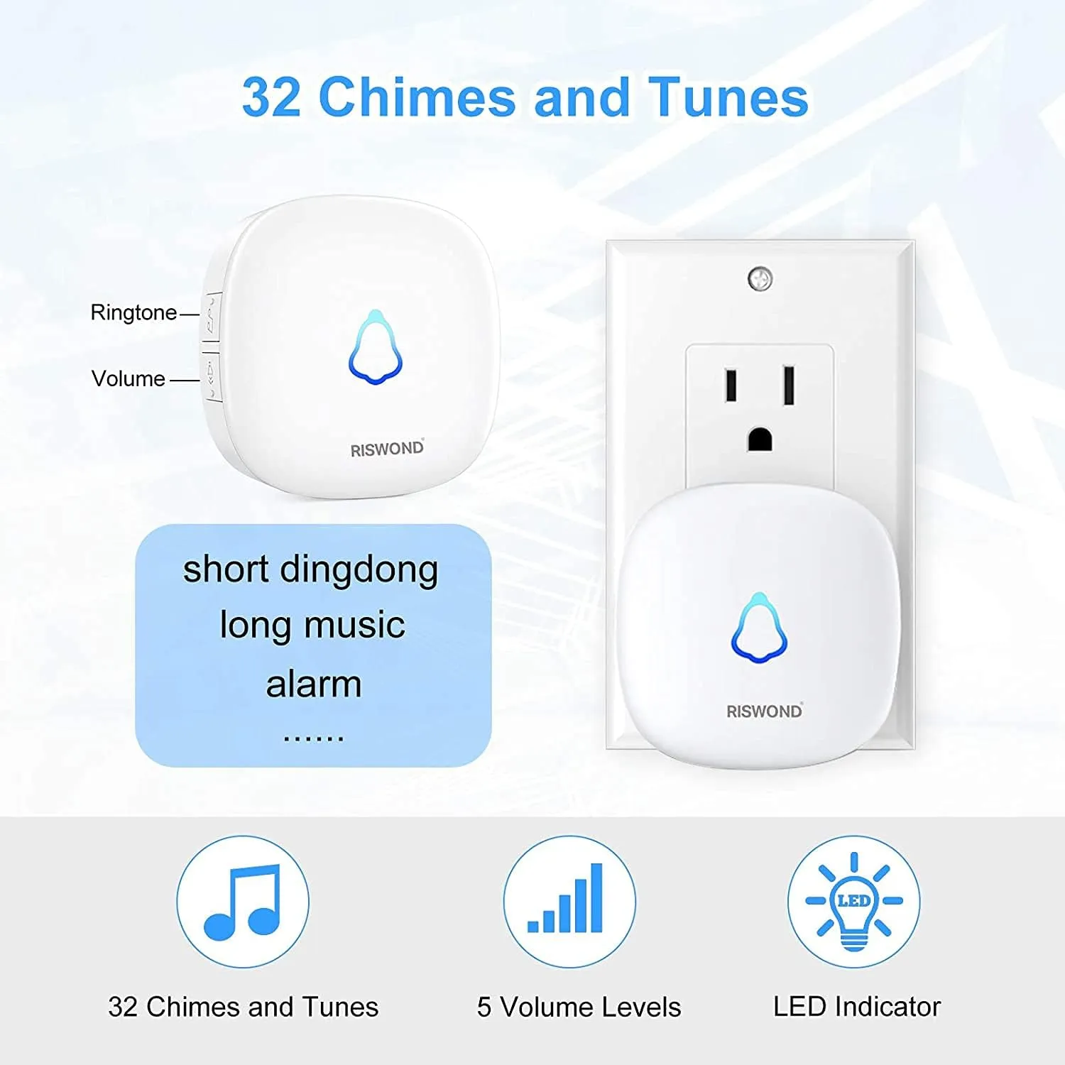 Wireless Motion Sensor Door Chime: Indoor Motion Detector Alarm Business Entry Doorbell Store Entrance Alert Bell Buzzer (1000Ft Range, 32 Tunes, 5 Level Volume) 2 Sensors 1 Receiver