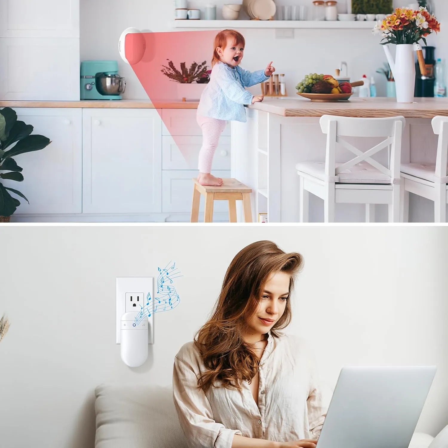 Wireless Motion Sensor Doorbell -Indoor Motion Detector Alarm, Door Chime for Business/Store/Office Entrance, Entry Alert Bell with Buzzer, USB/Battery Powered (1 Receiver   2 Motion Sensor)