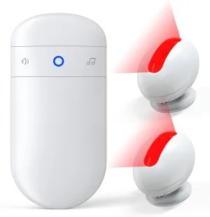 Wireless Motion Sensor Doorbell -Indoor Motion Detector Alarm, Door Chime for Business/Store/Office Entrance, Entry Alert Bell with Buzzer, USB/Battery Powered (1 Receiver   2 Motion Sensor)