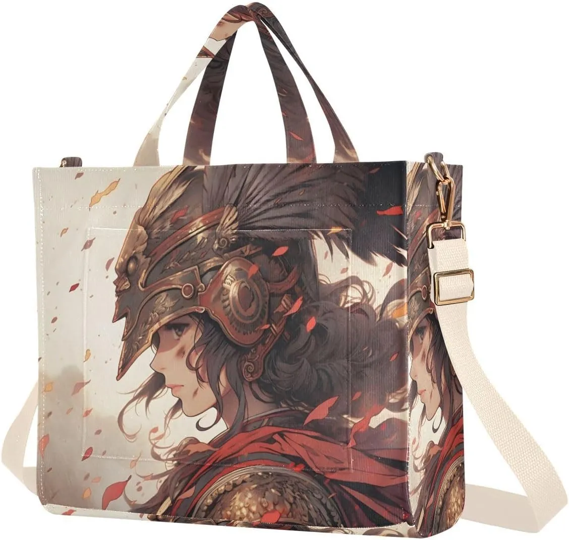 Woman Knight Women's Tote Bag Corduroy Cloth Handbag Purse with Detachable Strap Small Size