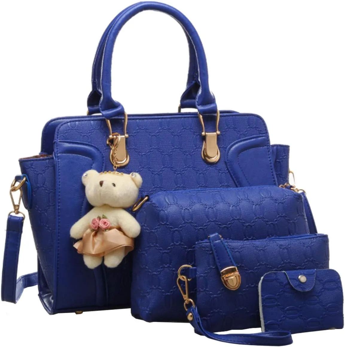 Women 4PCS Tote Satchel Shoulder Bag PU Top Handle Bag Clutch Card Holder