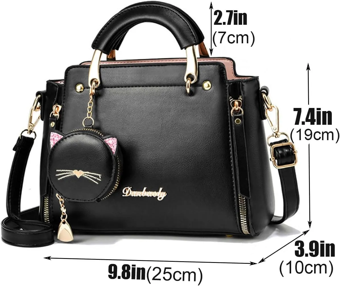Women Fashion Handbag Luxury Designer Crossbody Purse Leather Satchel Shoulder Messenger Bag Tote with Cat Wallet