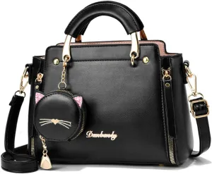 Women Fashion Handbag Luxury Designer Crossbody Purse Leather Satchel Shoulder Messenger Bag Tote with Cat Wallet