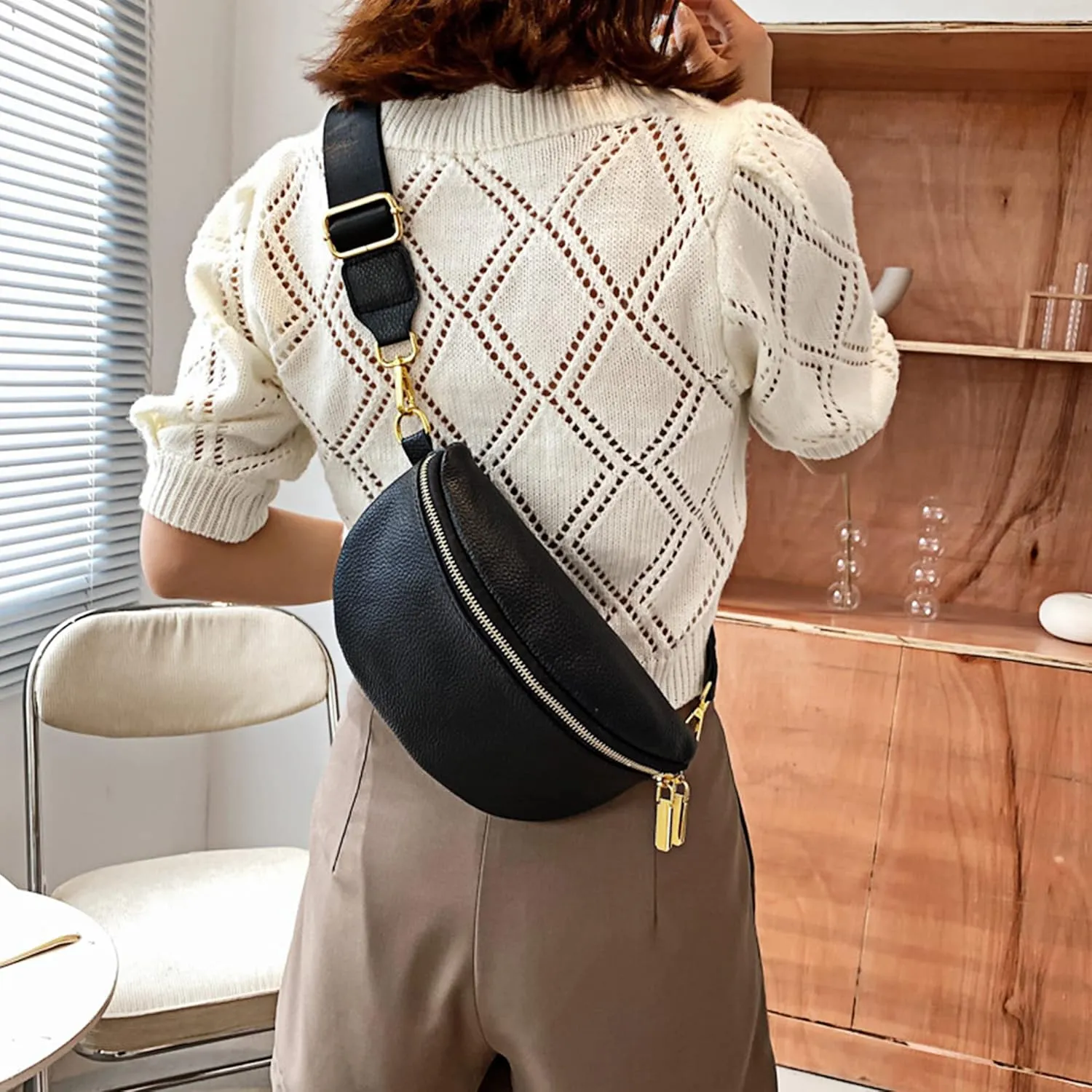 Women Girls Faux Leather Fanny Pack Waist Bag Chest Bag Crossbody Shoulder Bag