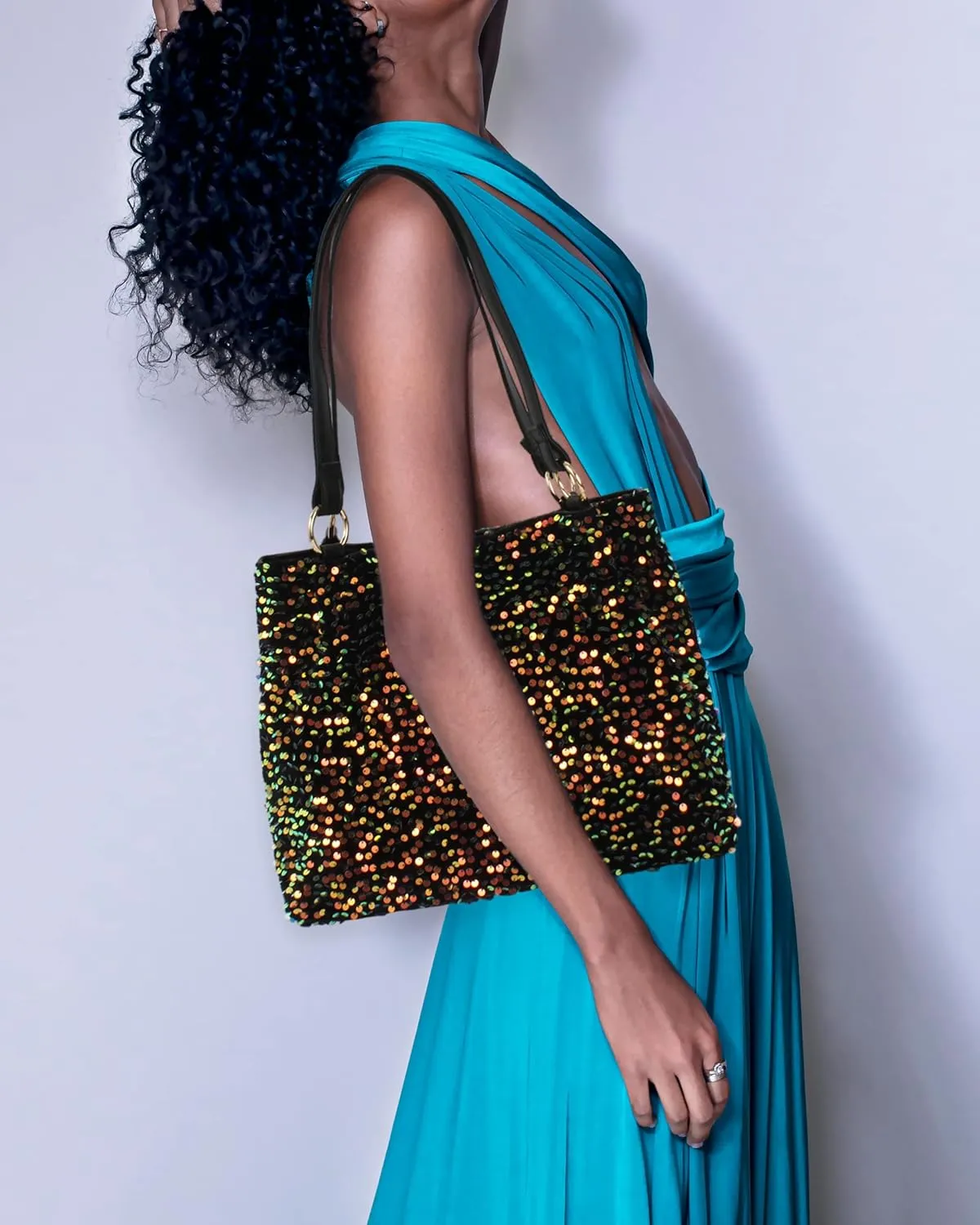 Women Glitter Sequin Shoulder Tote Bag Girls Large Capacity Shiny Shopping Bag Pouch