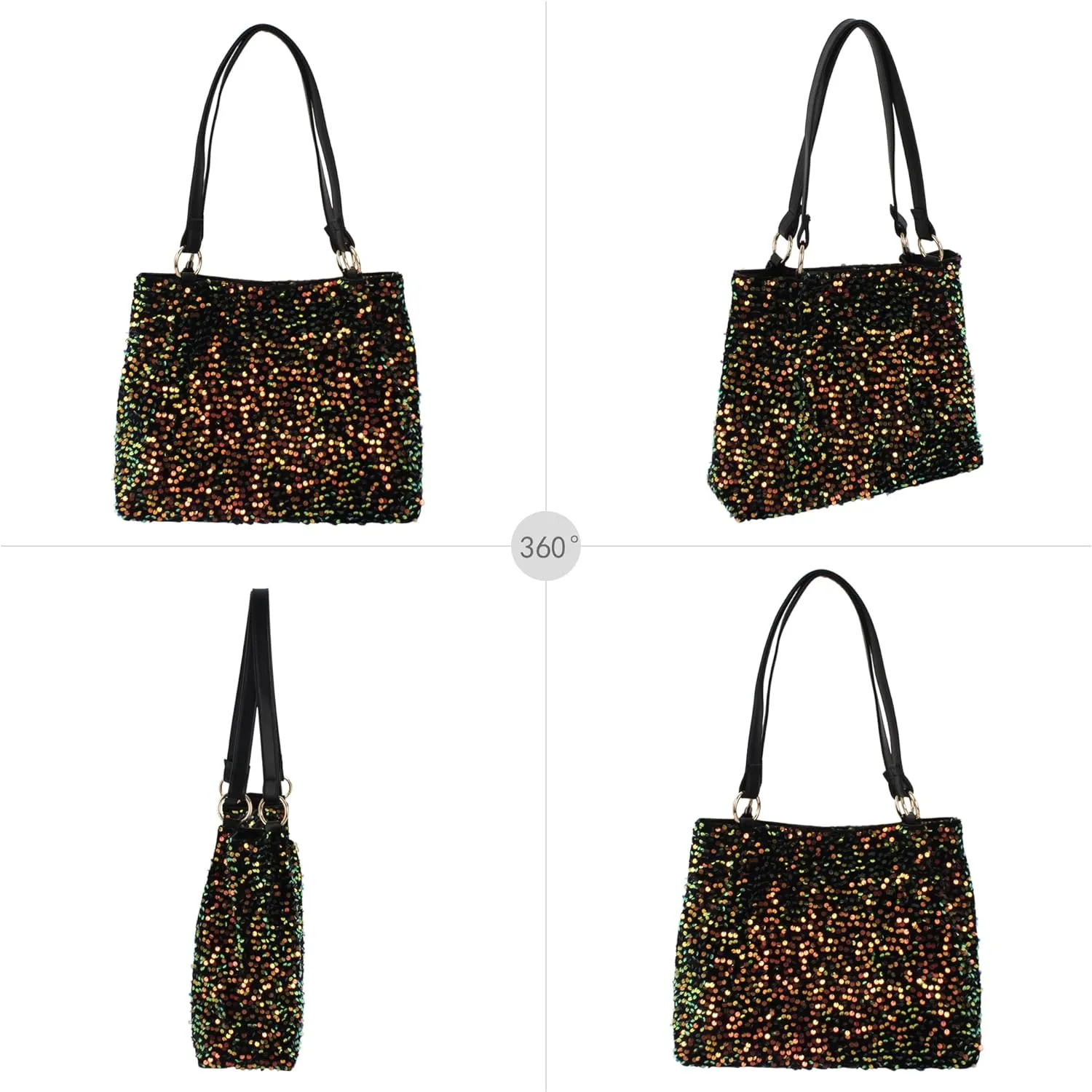 Women Glitter Sequin Shoulder Tote Bag Girls Large Capacity Shiny Shopping Bag Pouch