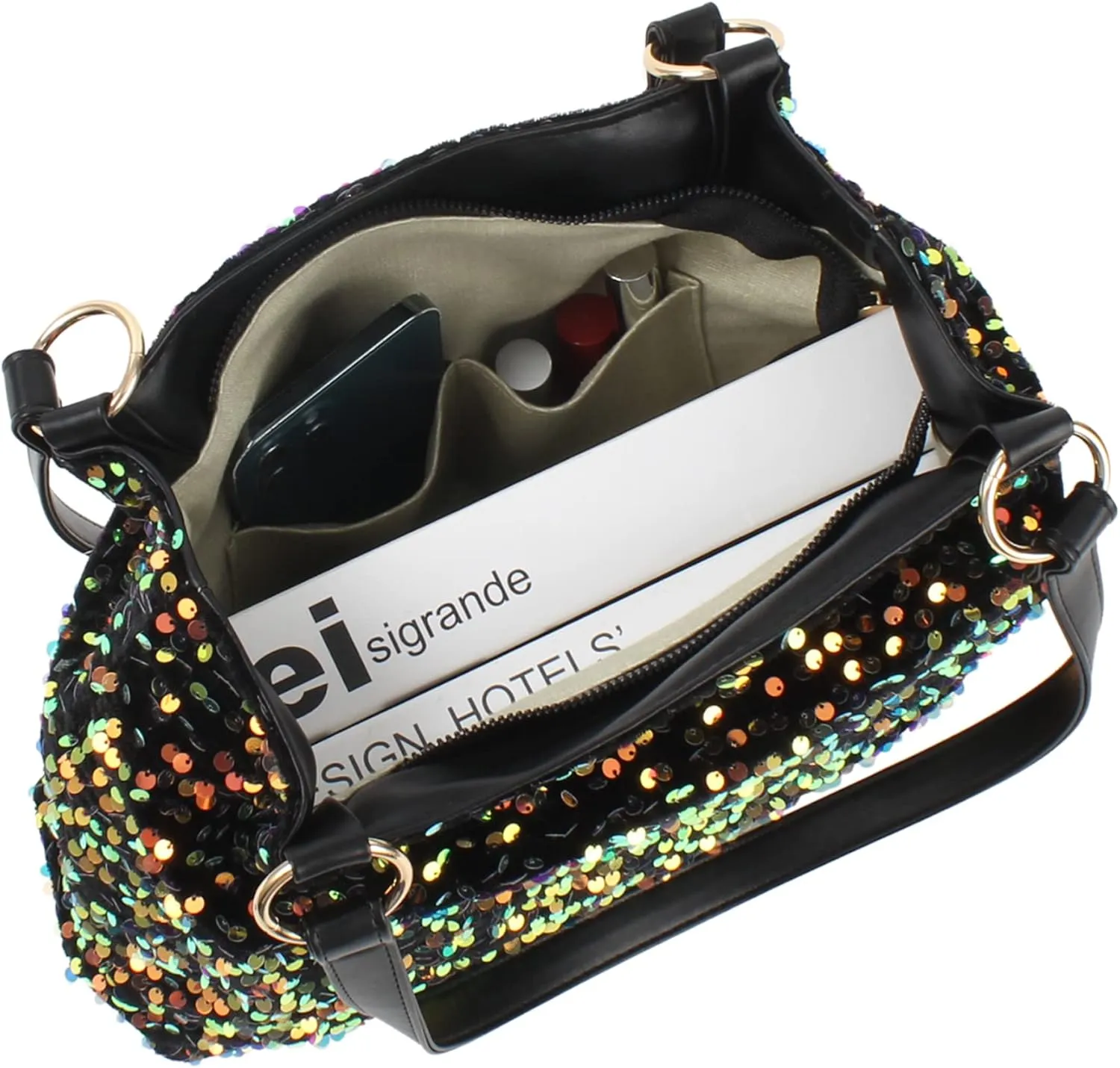 Women Glitter Sequin Shoulder Tote Bag Girls Large Capacity Shiny Shopping Bag Pouch