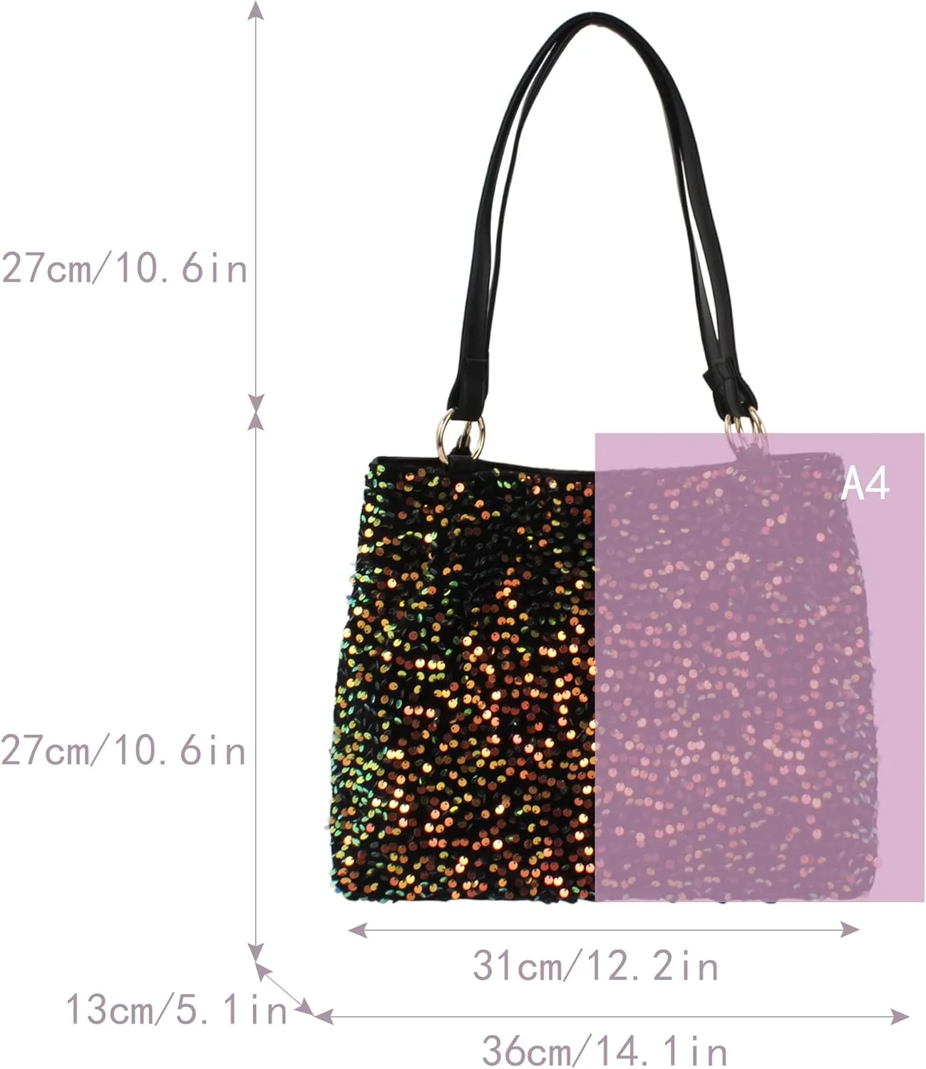 Women Glitter Sequin Shoulder Tote Bag Girls Large Capacity Shiny Shopping Bag Pouch