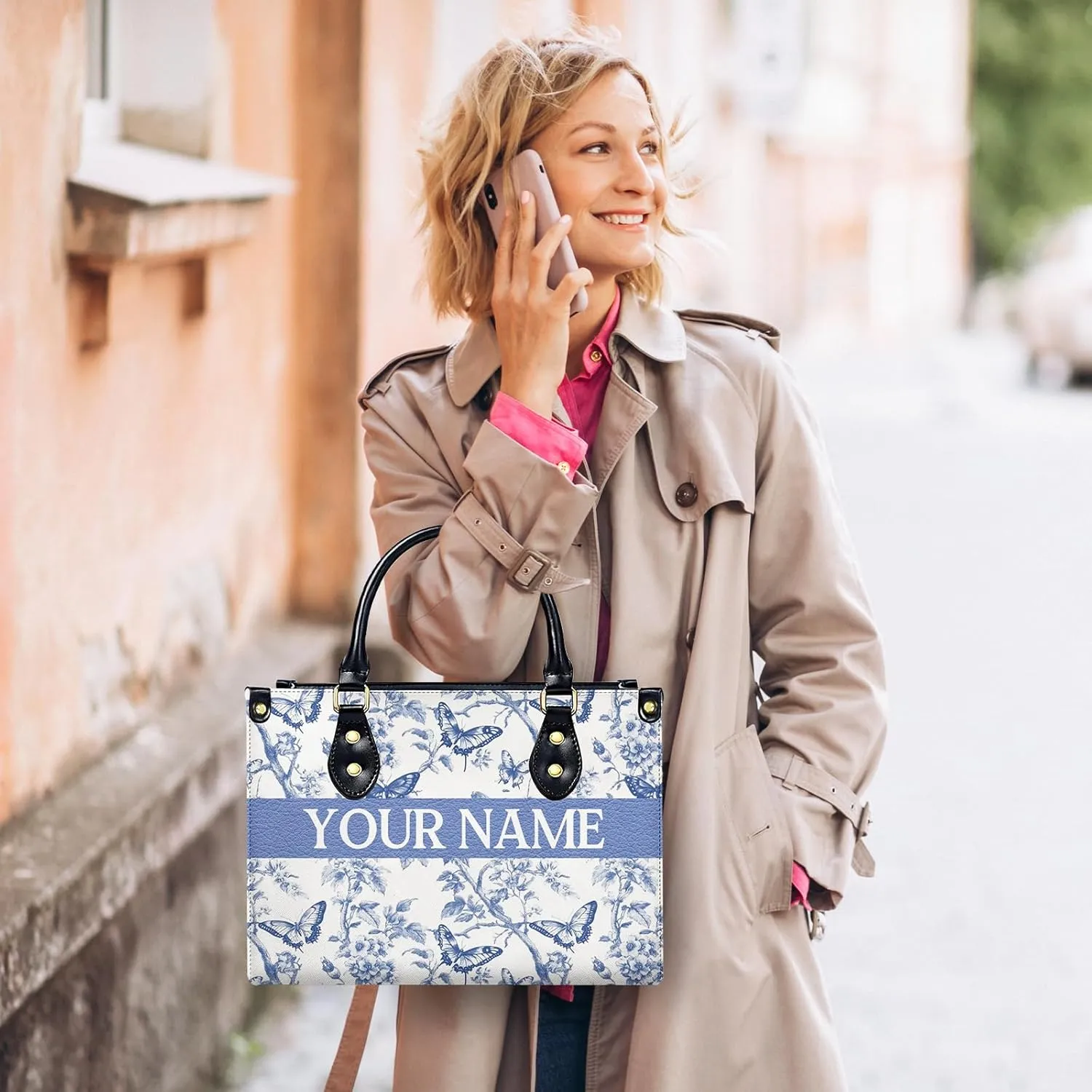 Women Handbag, Fashion Leather Top Handbag, Custom Name Photo Tote Bag, Gift for Mom Teacher Bridesmaid