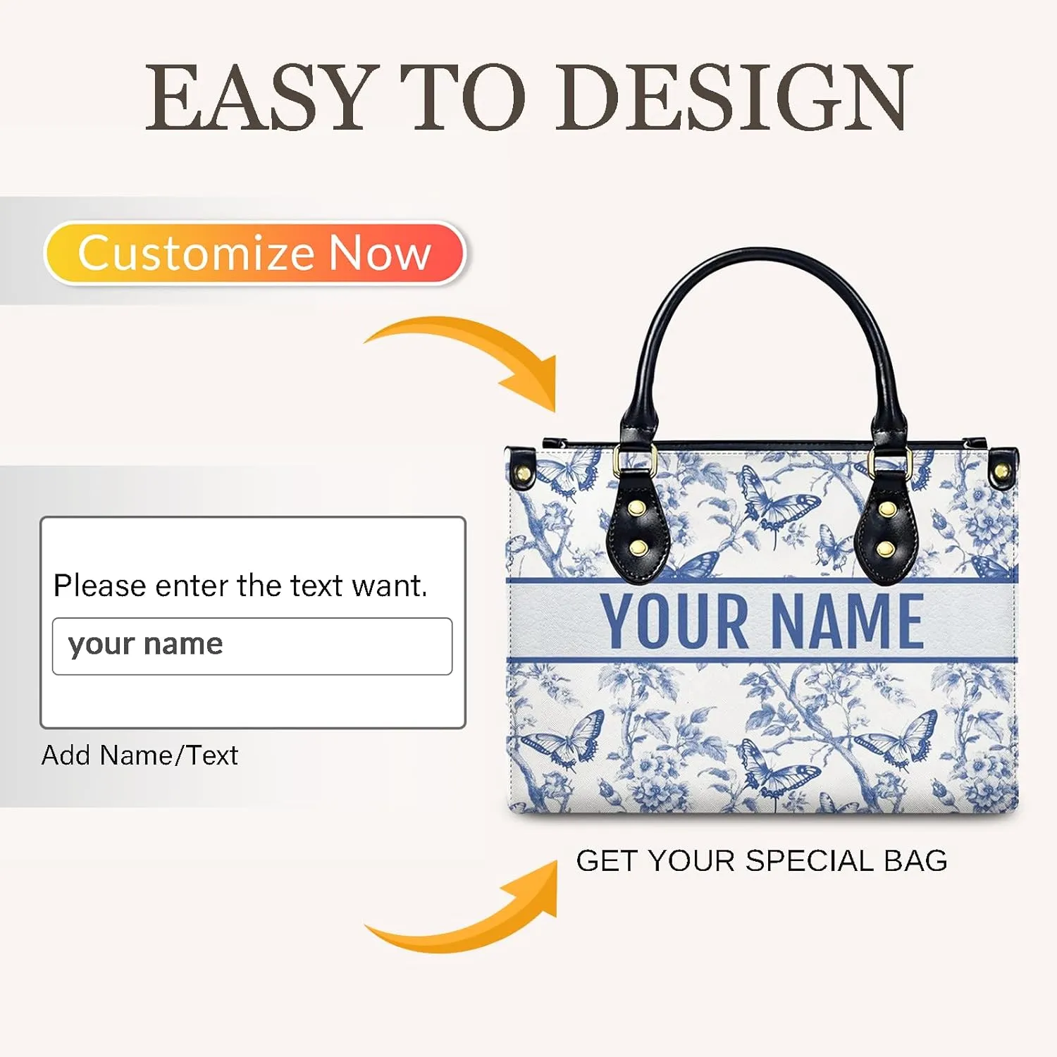Women Handbag, Fashion Leather Top Handbag, Custom Name Photo Tote Bag, Gift for Mom Teacher Bridesmaid