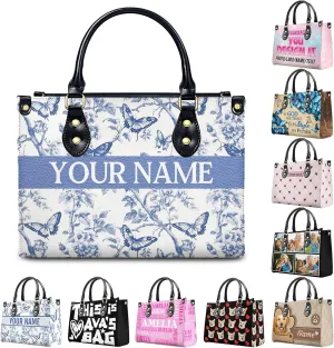 Women Handbag, Fashion Leather Top Handbag, Custom Name Photo Tote Bag, Gift for Mom Teacher Bridesmaid