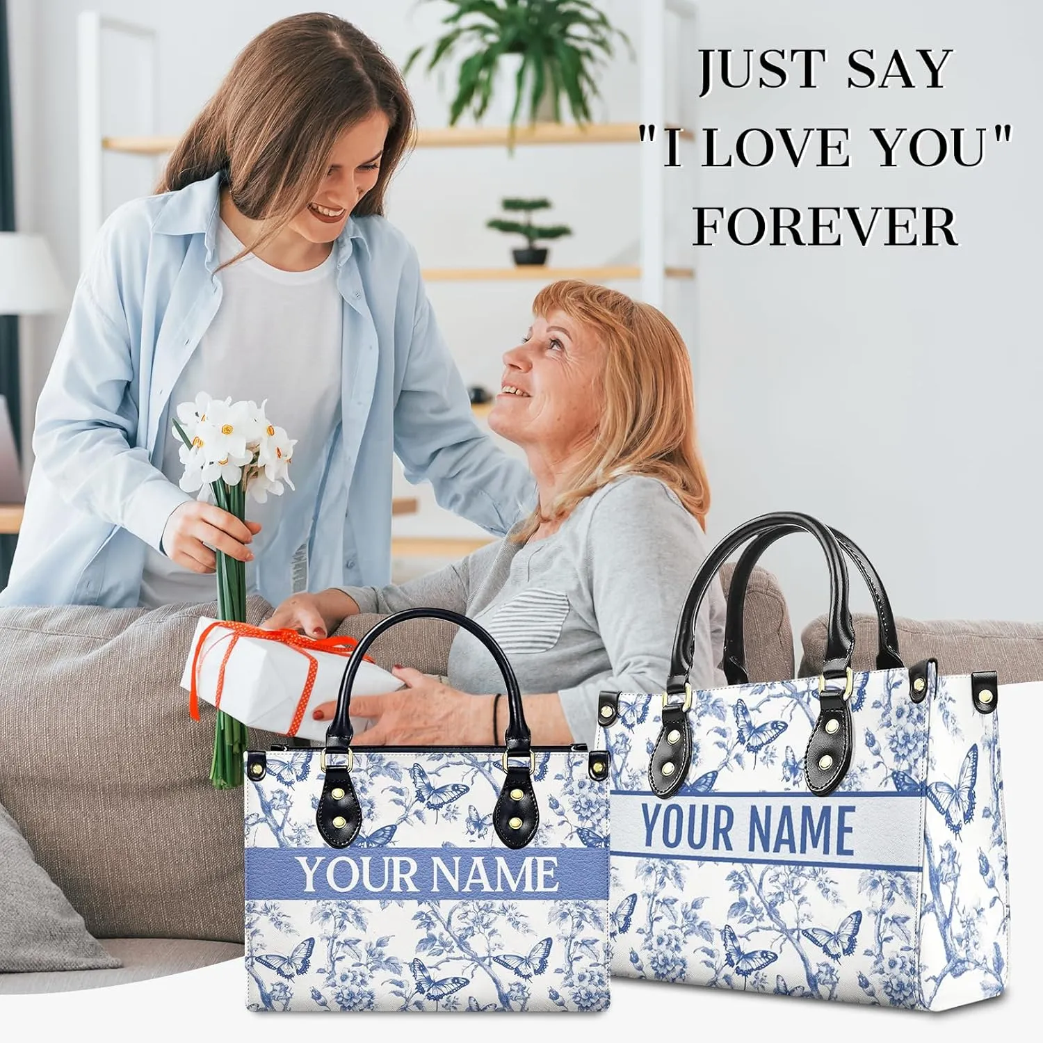 Women Handbag, Fashion Leather Top Handbag, Custom Name Photo Tote Bag, Gift for Mom Teacher Bridesmaid
