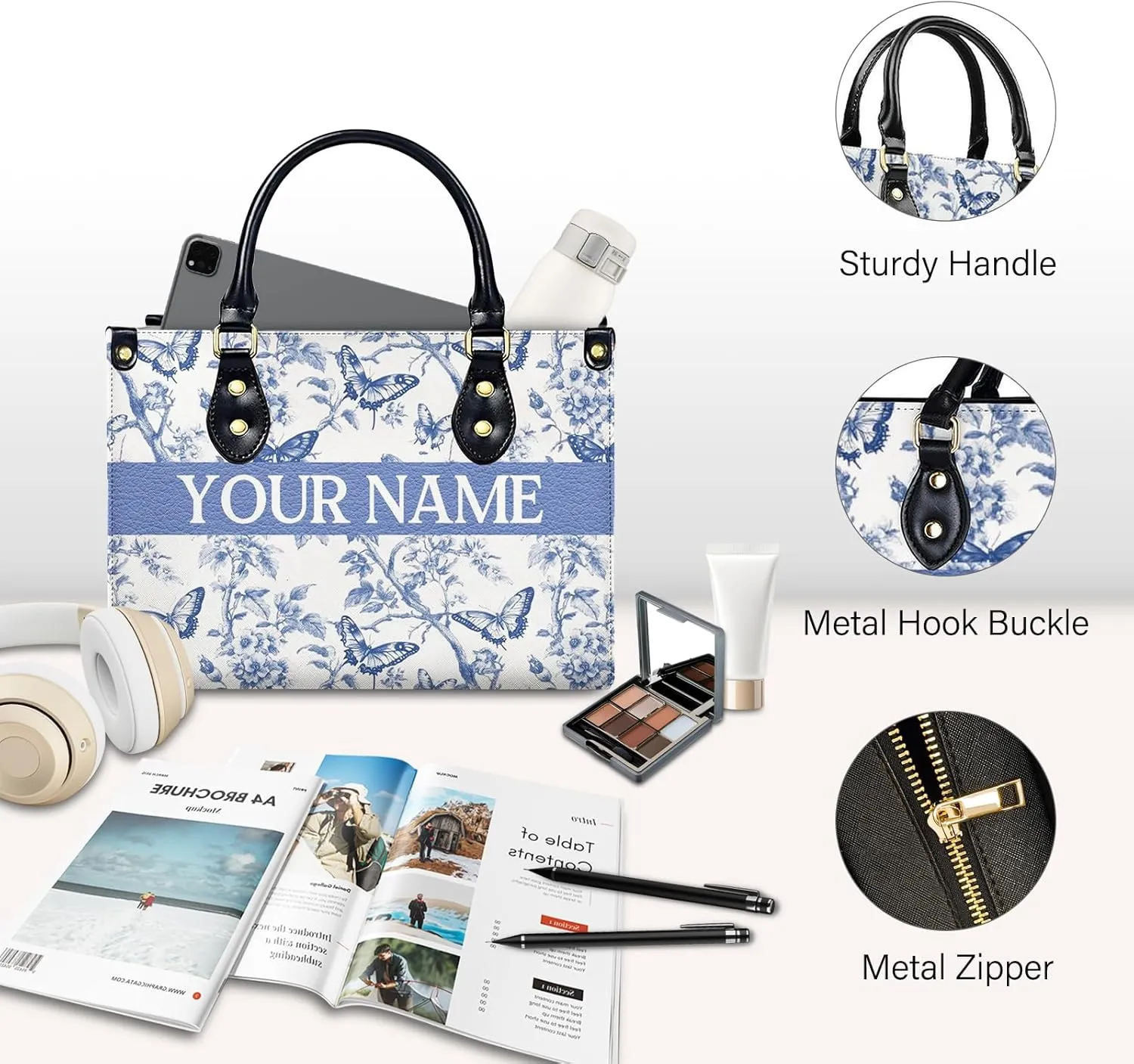 Women Handbag, Fashion Leather Top Handbag, Custom Name Photo Tote Bag, Gift for Mom Teacher Bridesmaid