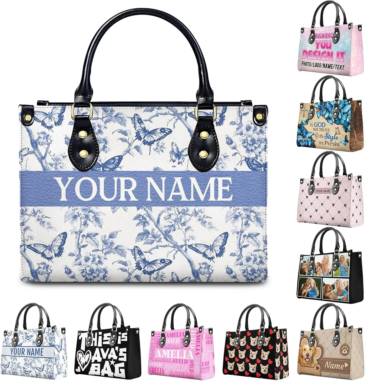 Women Handbag, Fashion Leather Top Handbag, Custom Name Photo Tote Bag, Gift for Mom Teacher Bridesmaid
