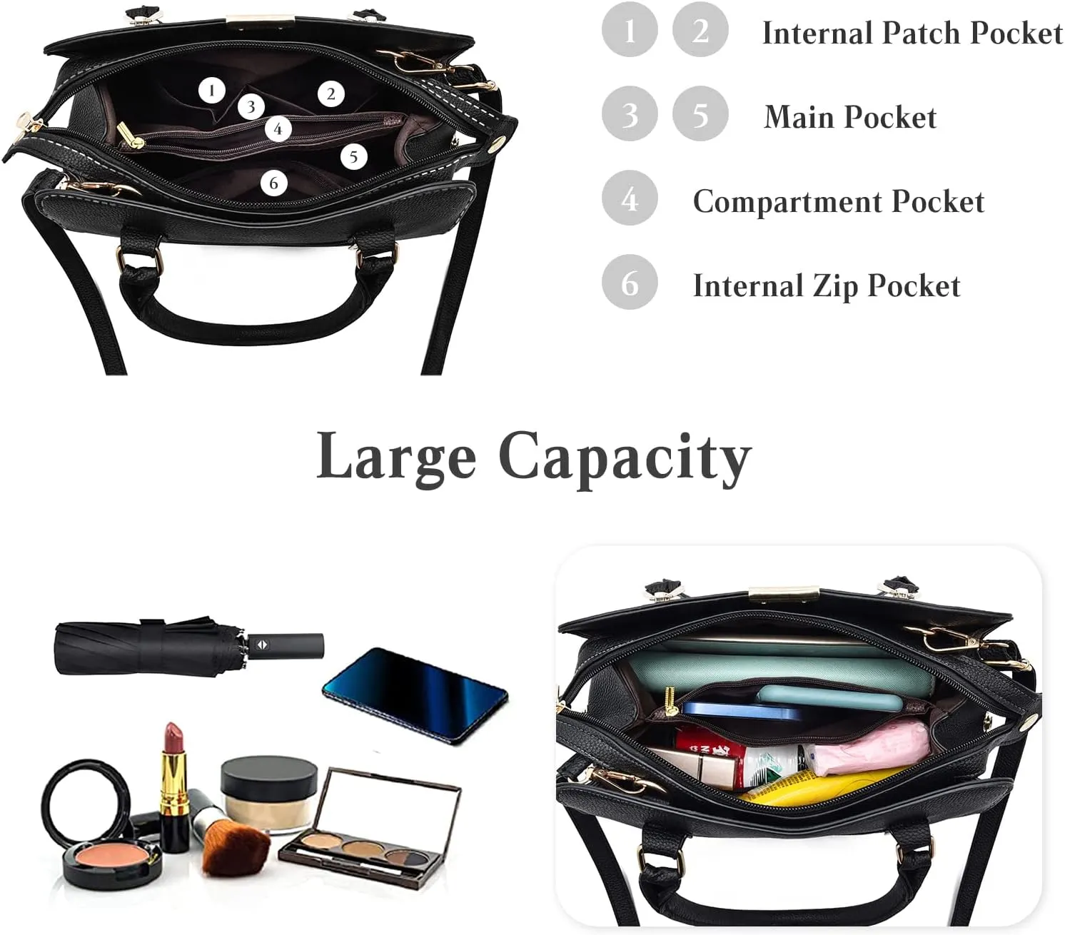 Women Handbag Tote PU Leather Shoulder Crossbody Waterproof Satchel