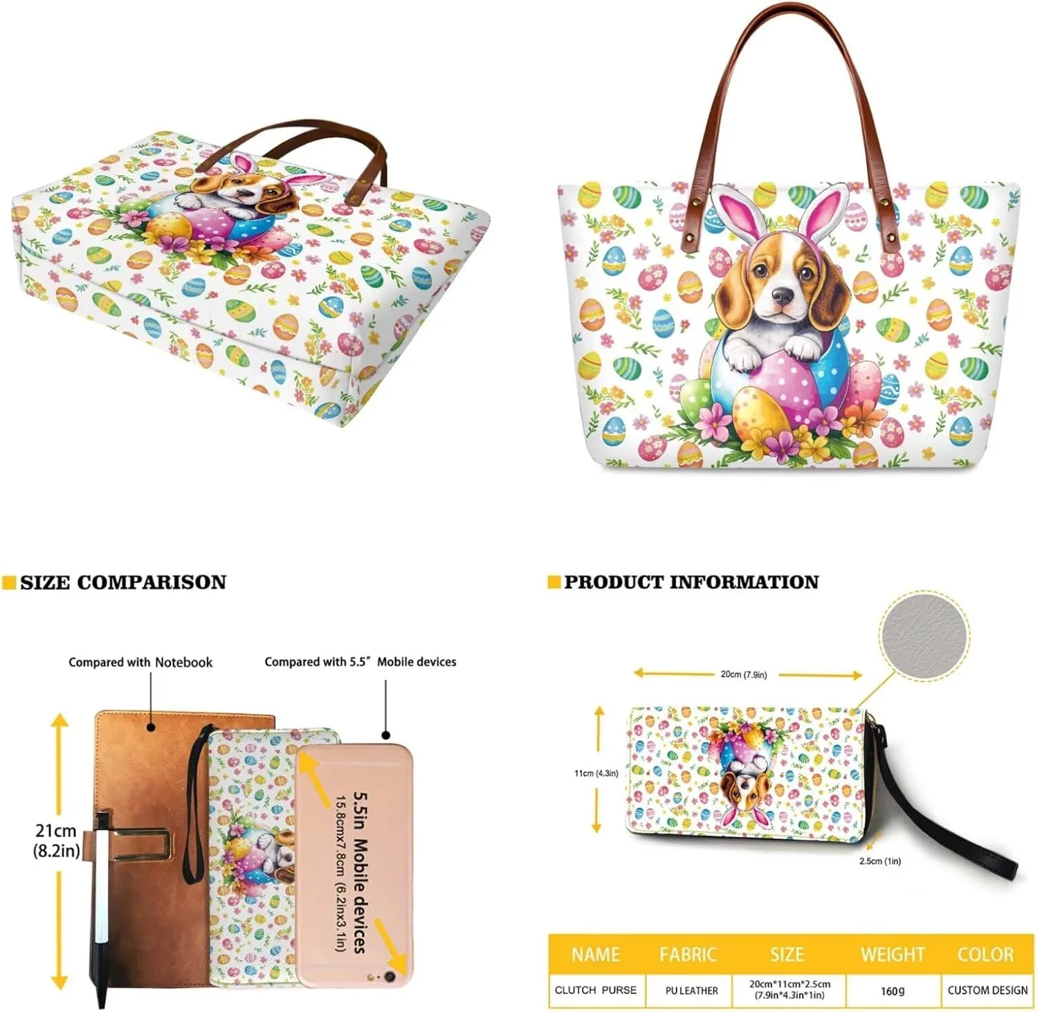 Women Ladies Handbags Wallet,Casual Top Handle Tote Bag with Wristlet Wallet,Easter Satchel Purse with Zipper
