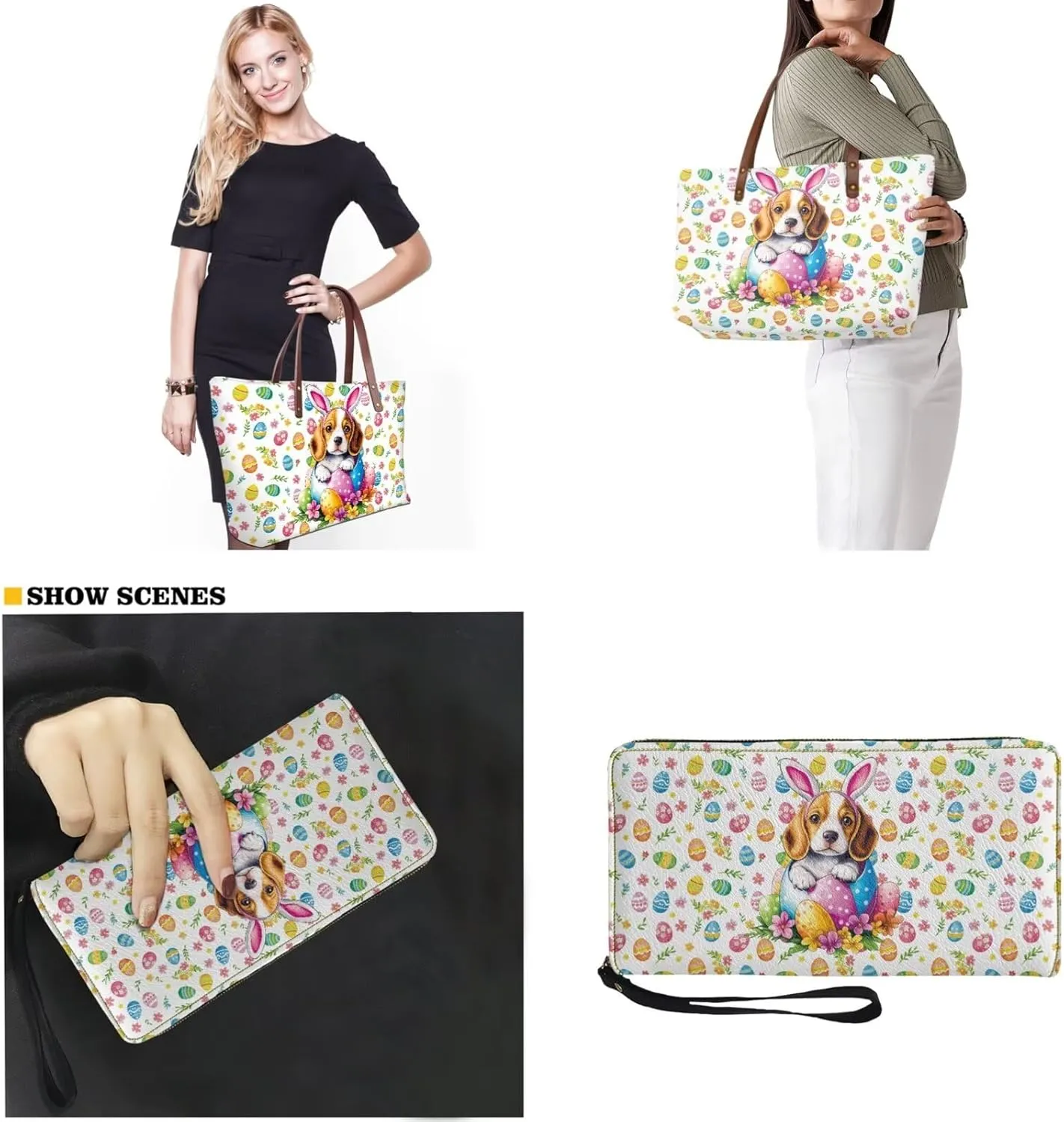 Women Ladies Handbags Wallet,Casual Top Handle Tote Bag with Wristlet Wallet,Easter Satchel Purse with Zipper