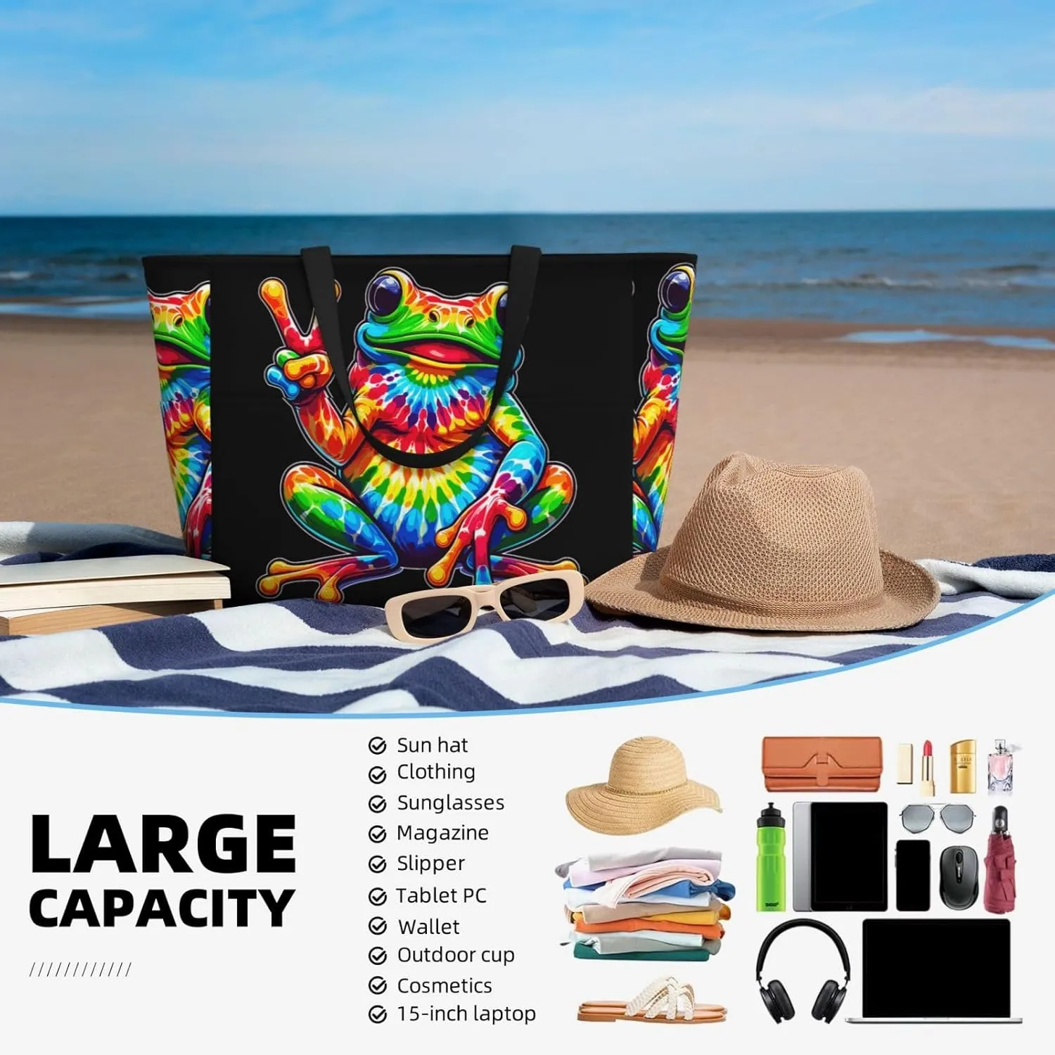 Women Large Beach Bag Travel Weekender Foldable Tote Bag for Pool Beach Vacation Gym
