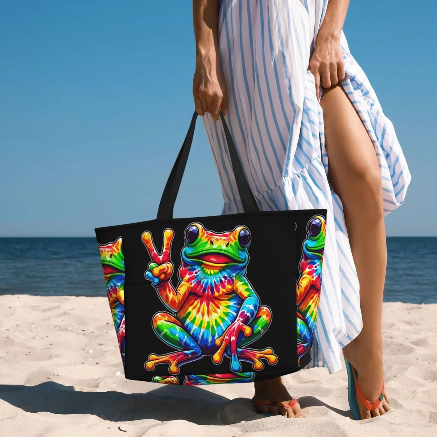 Women Large Beach Bag Travel Weekender Foldable Tote Bag for Pool Beach Vacation Gym
