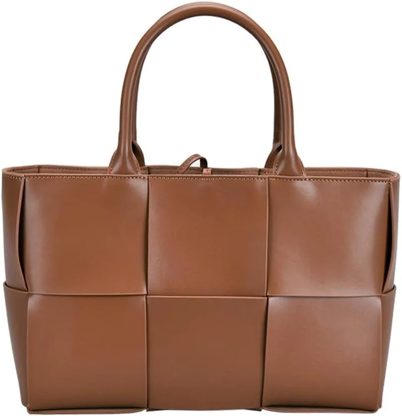 Women Leather Woven Shoulder Bag,Ladies Top Handle Satchel Tote Work Bag with Matching Clutch…