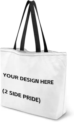 Women Men Canvas Bag with Inner Zipper Pocket Large Reusable Grocery Tote Handbag