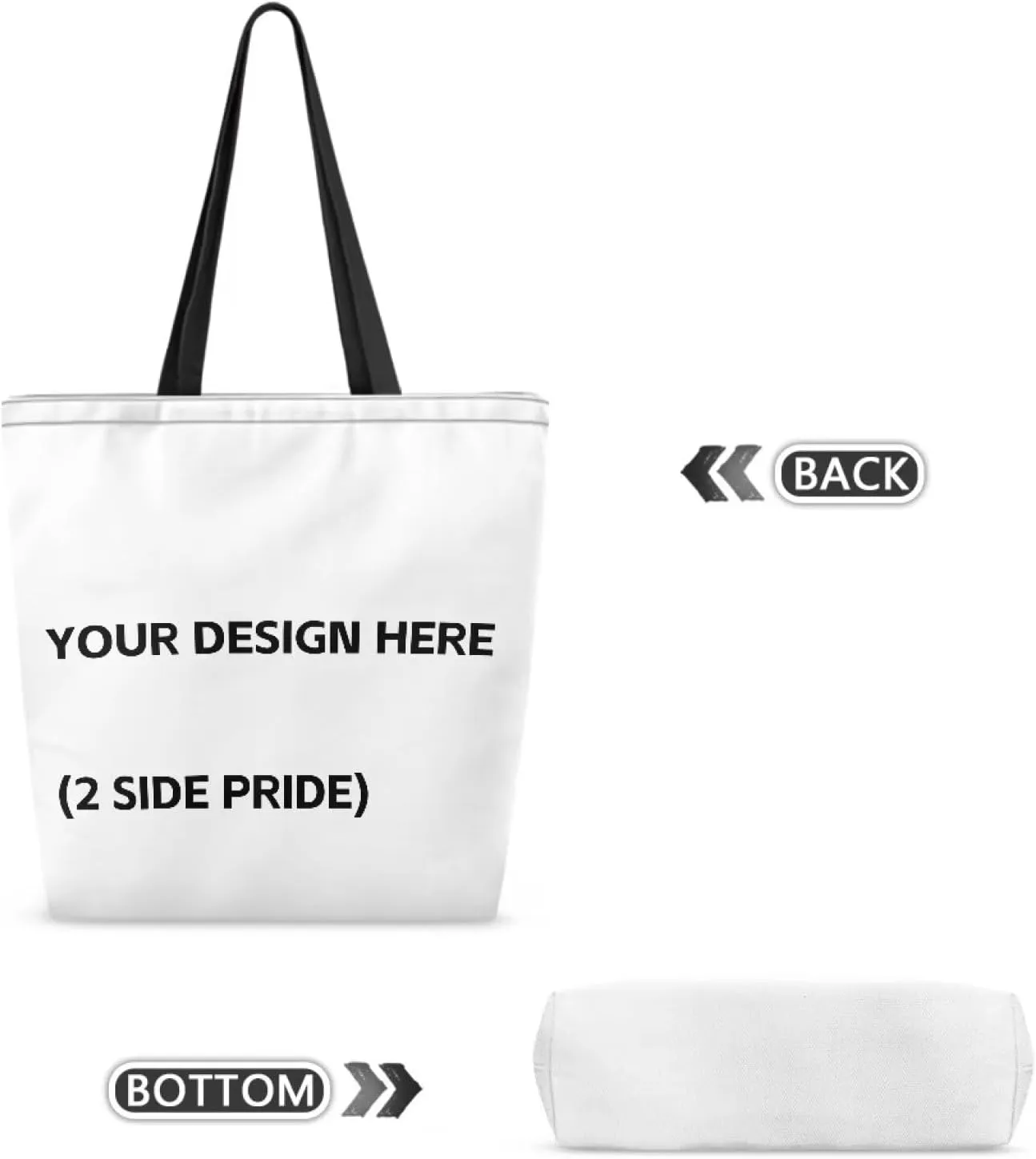 Women Men Canvas Bag with Inner Zipper Pocket Large Reusable Grocery Tote Handbag