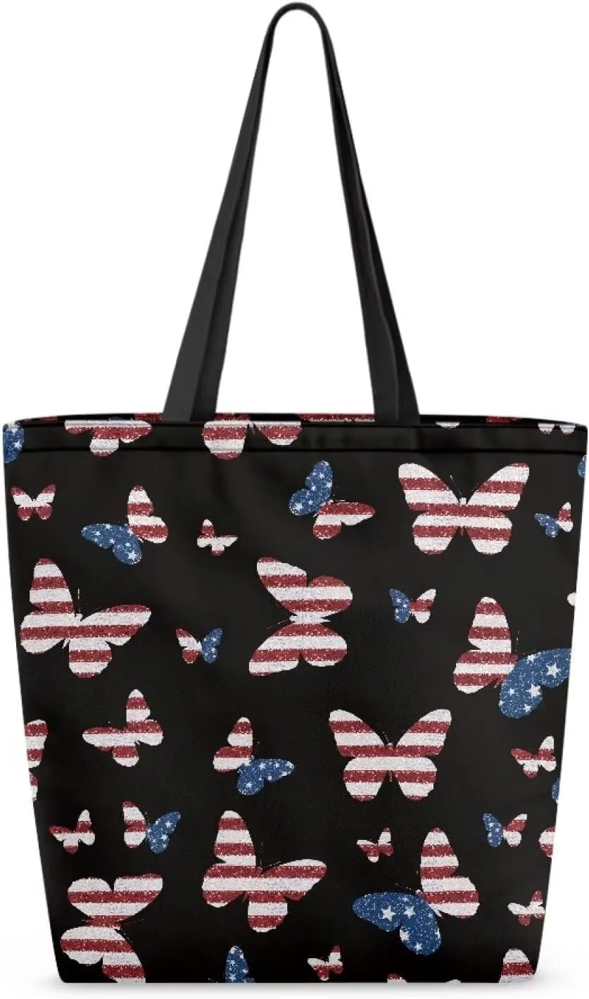 Women Men Canvas Bag with Inner Zipper Pocket Large Reusable Grocery Tote Handbag