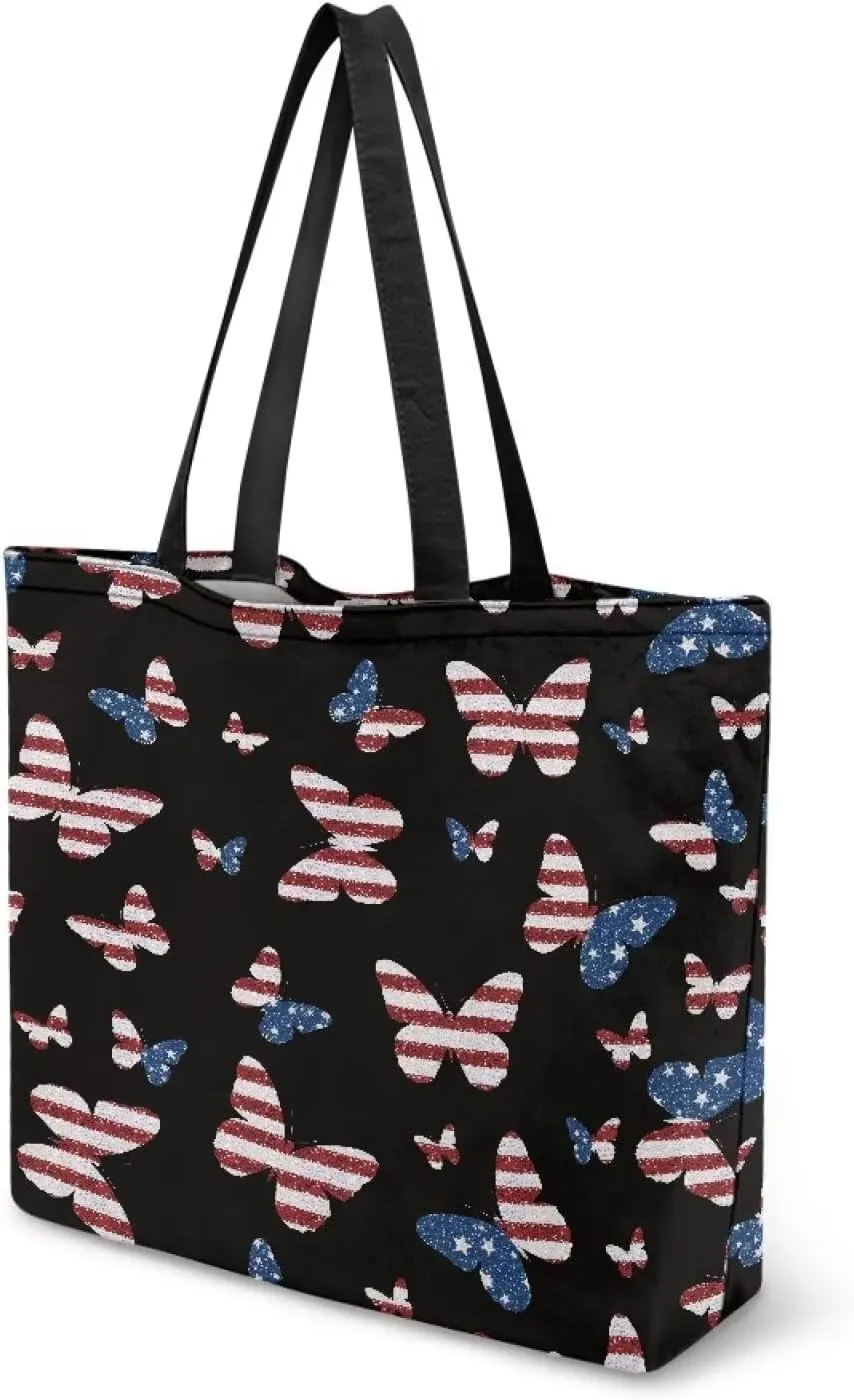 Women Men Canvas Bag with Inner Zipper Pocket Large Reusable Grocery Tote Handbag