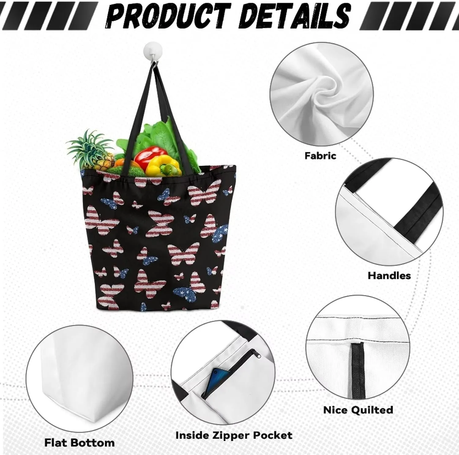 Women Men Canvas Bag with Inner Zipper Pocket Large Reusable Grocery Tote Handbag
