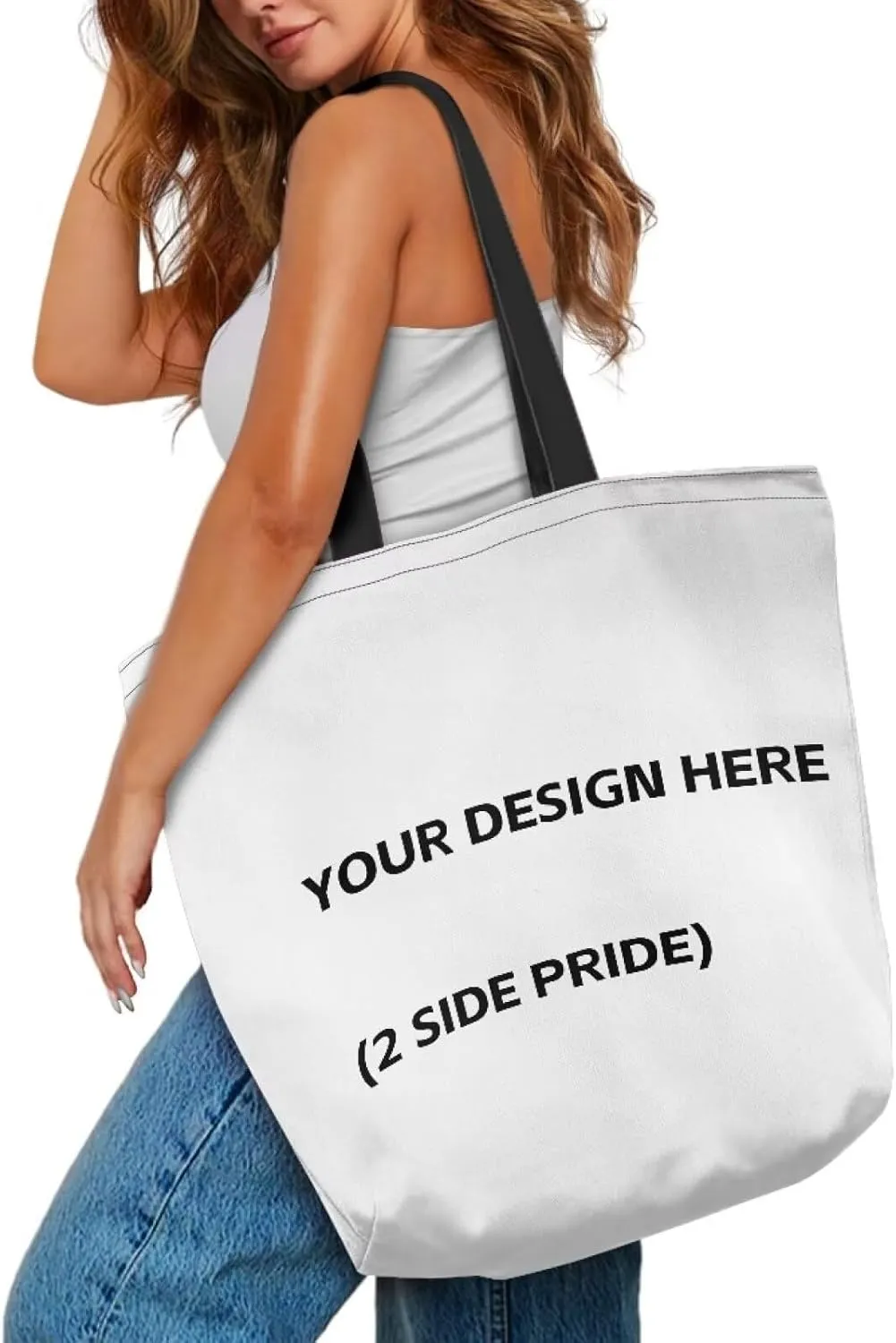 Women Men Canvas Bag with Inner Zipper Pocket Large Reusable Grocery Tote Handbag