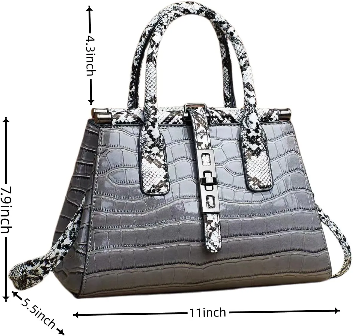 Women Patent Faux Leather Satchel Handbag Crocodile Tote Purse Snakeskin Handle Shoulder Bag,Gift for Wife/Mom,Black