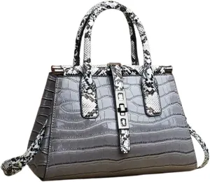 Women Patent Faux Leather Satchel Handbag Crocodile Tote Purse Snakeskin Handle Shoulder Bag,Gift for Wife/Mom,Black