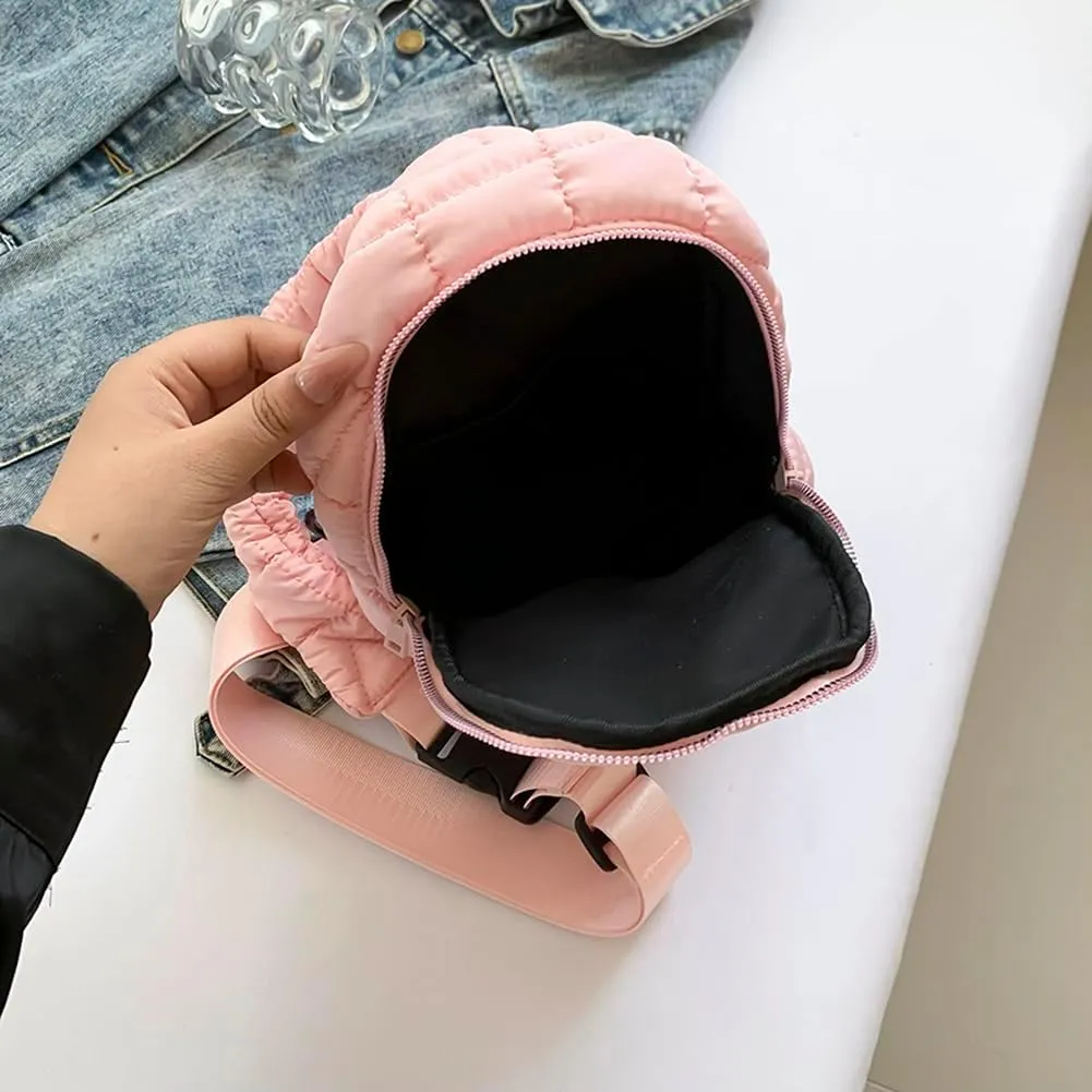 Women Quilted Chest Bag Cloud Waist Bag Zip Closure Puffer Crossbody Sling Bag Adjustable Strap Simple Shoulder Ba