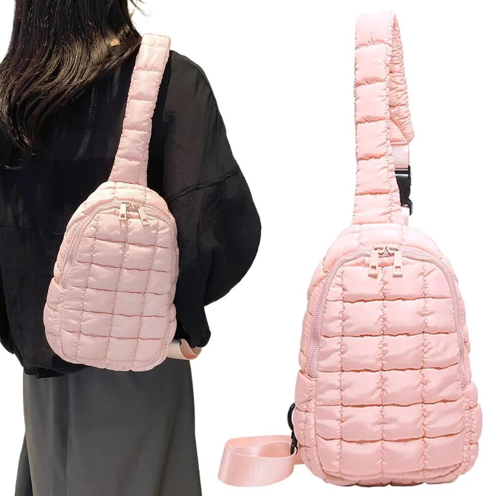 Women Quilted Chest Bag Cloud Waist Bag Zip Closure Puffer Crossbody Sling Bag Adjustable Strap Simple Shoulder Ba