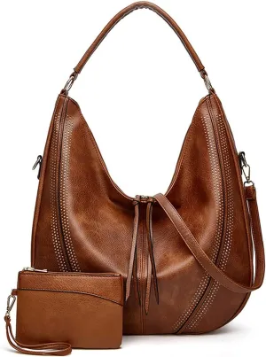 Women Shoulder Bag Tote Bag PU Leather Large Capacity Handbag Wallet Purse 2Pcs Set
