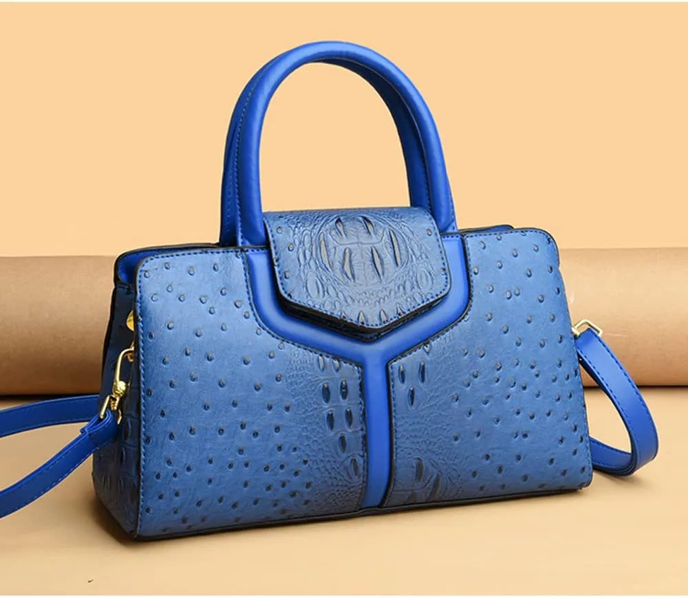 Women Top Handle Handbags Embossed Design Satchel Bag Crocodile Pattern Horizontal Long Purse Flap Shoulder Bag Totes