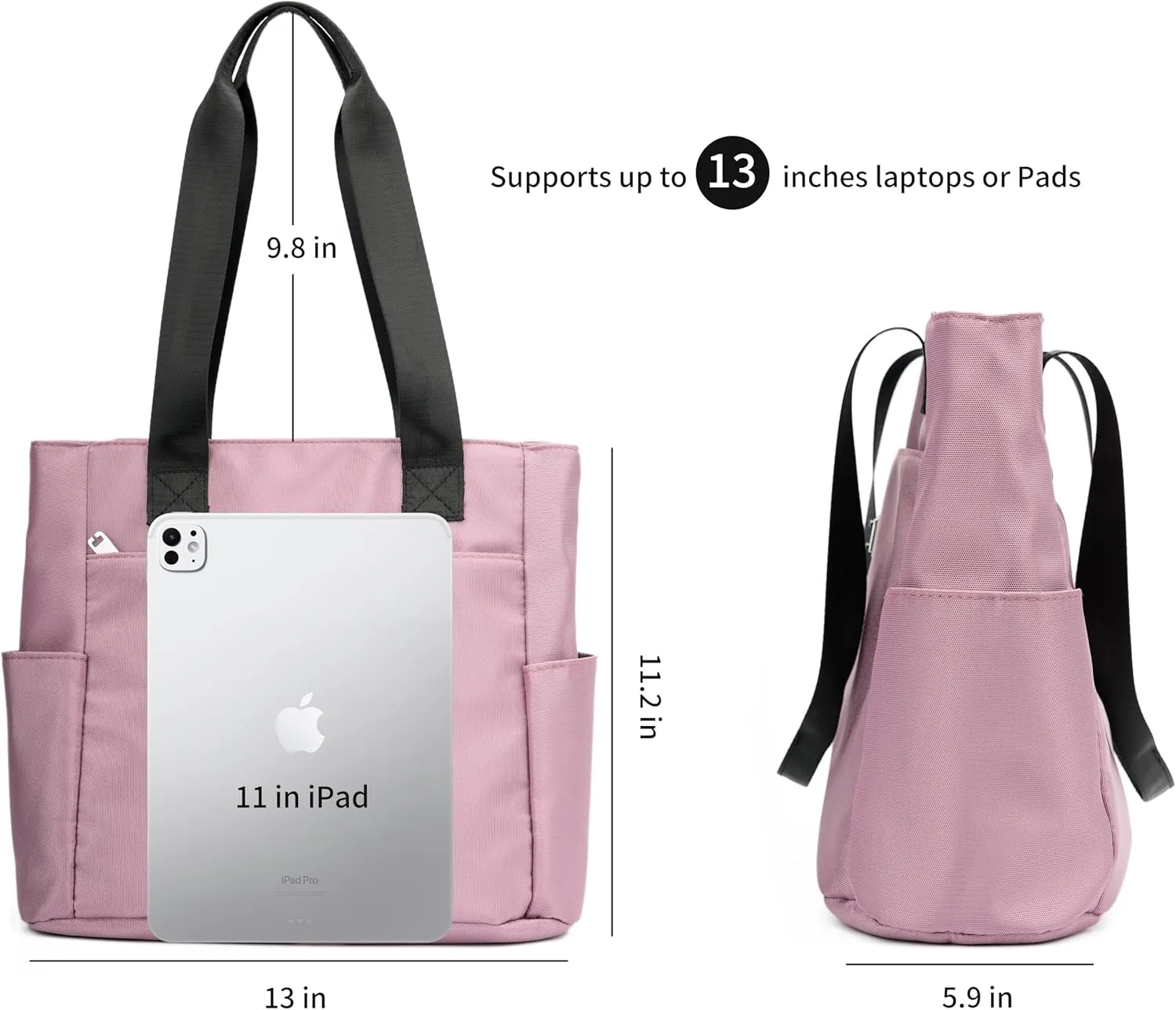 Women Tote Bag with Zipper Nylon Overnight Handbag Multiple Pockets Waterproof Shoulder Bag for Work Travel