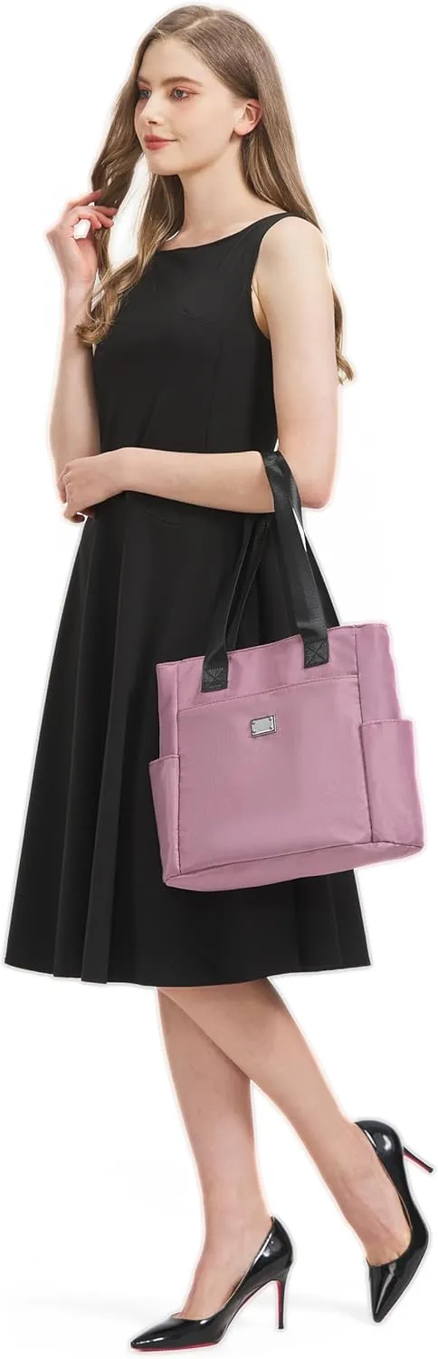 Women Tote Bag with Zipper Nylon Overnight Handbag Multiple Pockets Waterproof Shoulder Bag for Work Travel