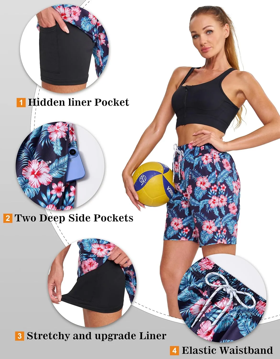 Women's 3''/5''/7'' Swim Board Shorts Quick Dry Beach Shorts with Liner Pockets Swimsuits Bottoms Trunks for Women