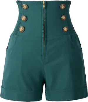Women's 50s Retro Rockabilly Style High Waist Pinup Shorts