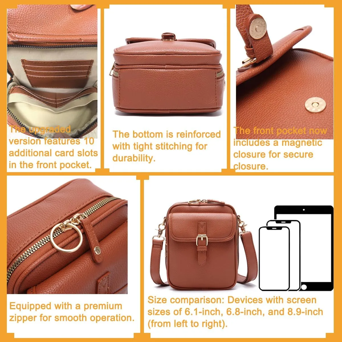 Women's Crossbody Handbags, Double Layer Leather Mini Messenger Bag, Anti Theft Crossbody Bags for Women with 10 Card Slots