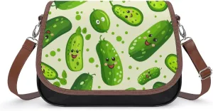 Women's Handbag Cute Cucumber Patterns Satchel Bag Leather Crossbody Bag Waterproof Messenger Bag