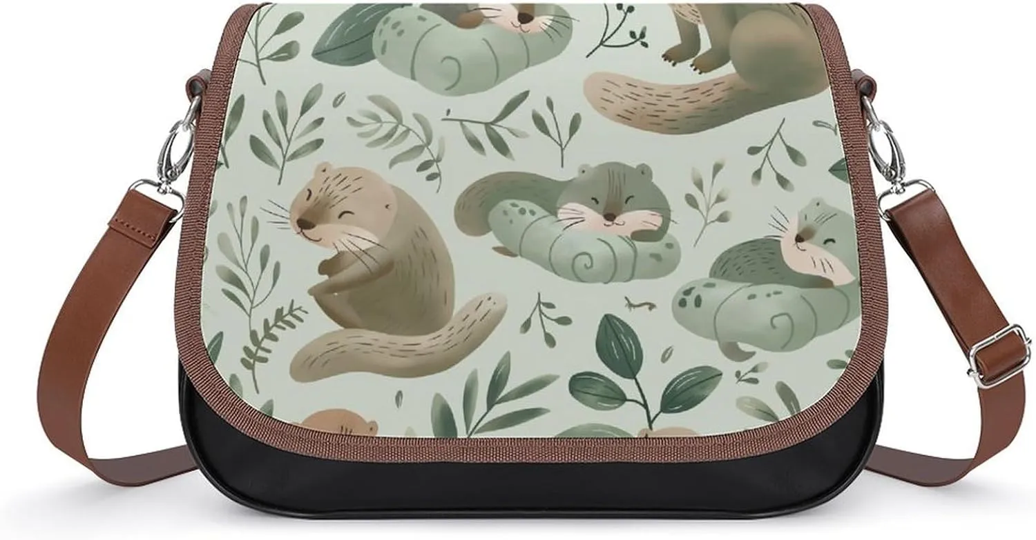 Women's Handbag Otters Pattern Cute Satchel Bag Leather Crossbody Bag Waterproof Messenger Bag