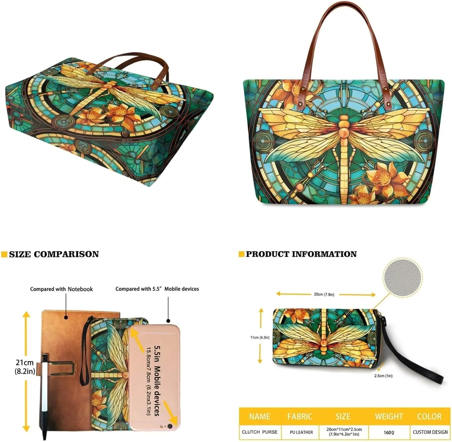 Womens Handbag with Matching Wallet, Large Top Handle Purse Shoulder Tote Bag with PU Clutch Wallet Purse…