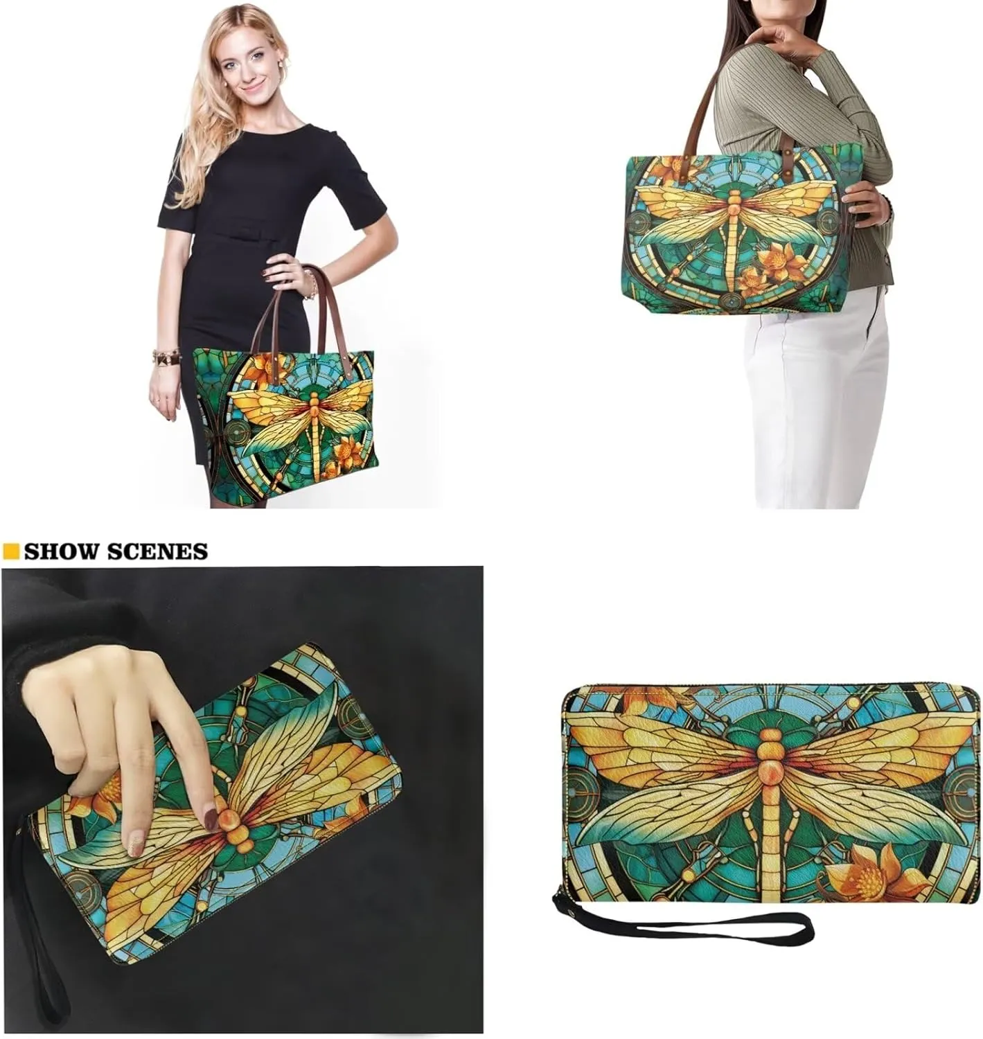Womens Handbag with Matching Wallet, Large Top Handle Purse Shoulder Tote Bag with PU Clutch Wallet Purse…