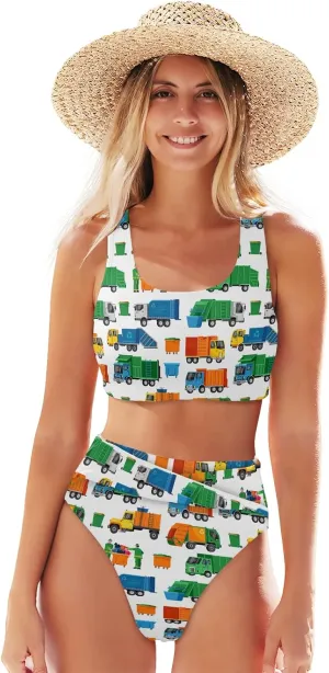 Women's High Waist Bikini Two-Piece Swimsuit,Back Crisscross Top with High Waist Ruched Panty