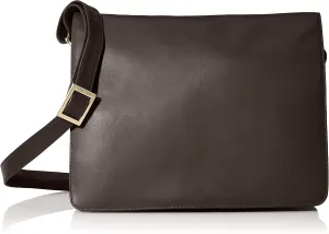 Womens Large Leather Flap-Over Shoulder/Crossbody Messenger Bag, Chocolate, One Size